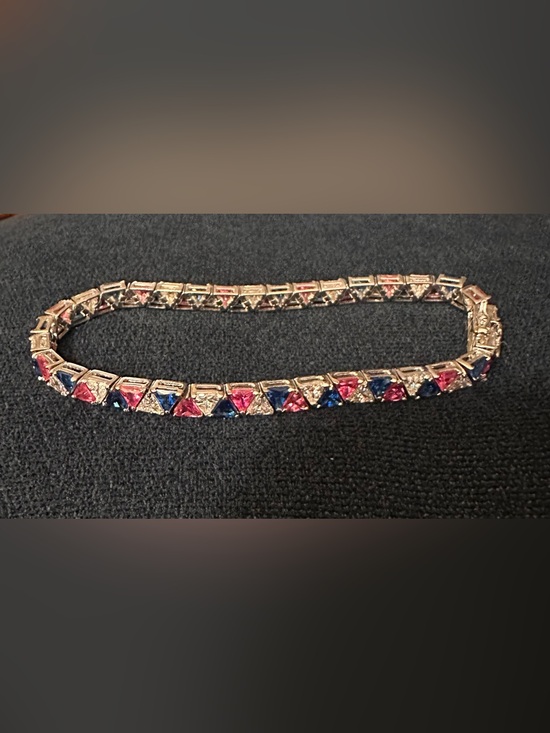 Suzanne Somers Jewelry - Suzanne Somers Silver 8” Bracelet with Pink, Blue & clear trillion cut stones
